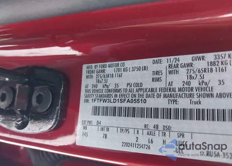 2025 Ford F-150 Xlt from USA, damaged, VIN 1FTFW3LD1SFA05510